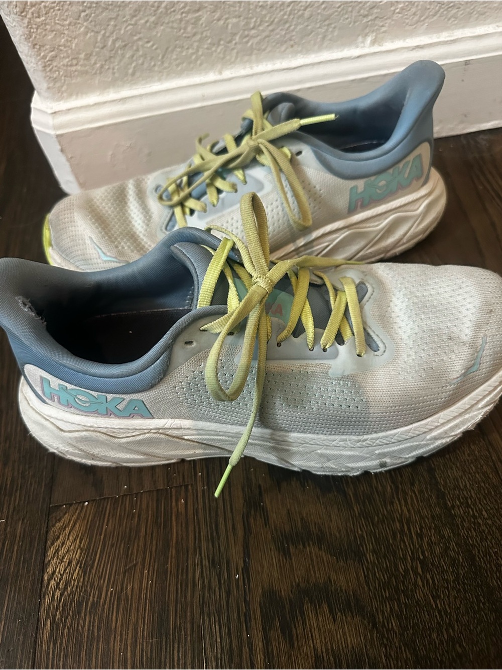 Hoka Women’s Sneakers in Light Blue with Lime Laces